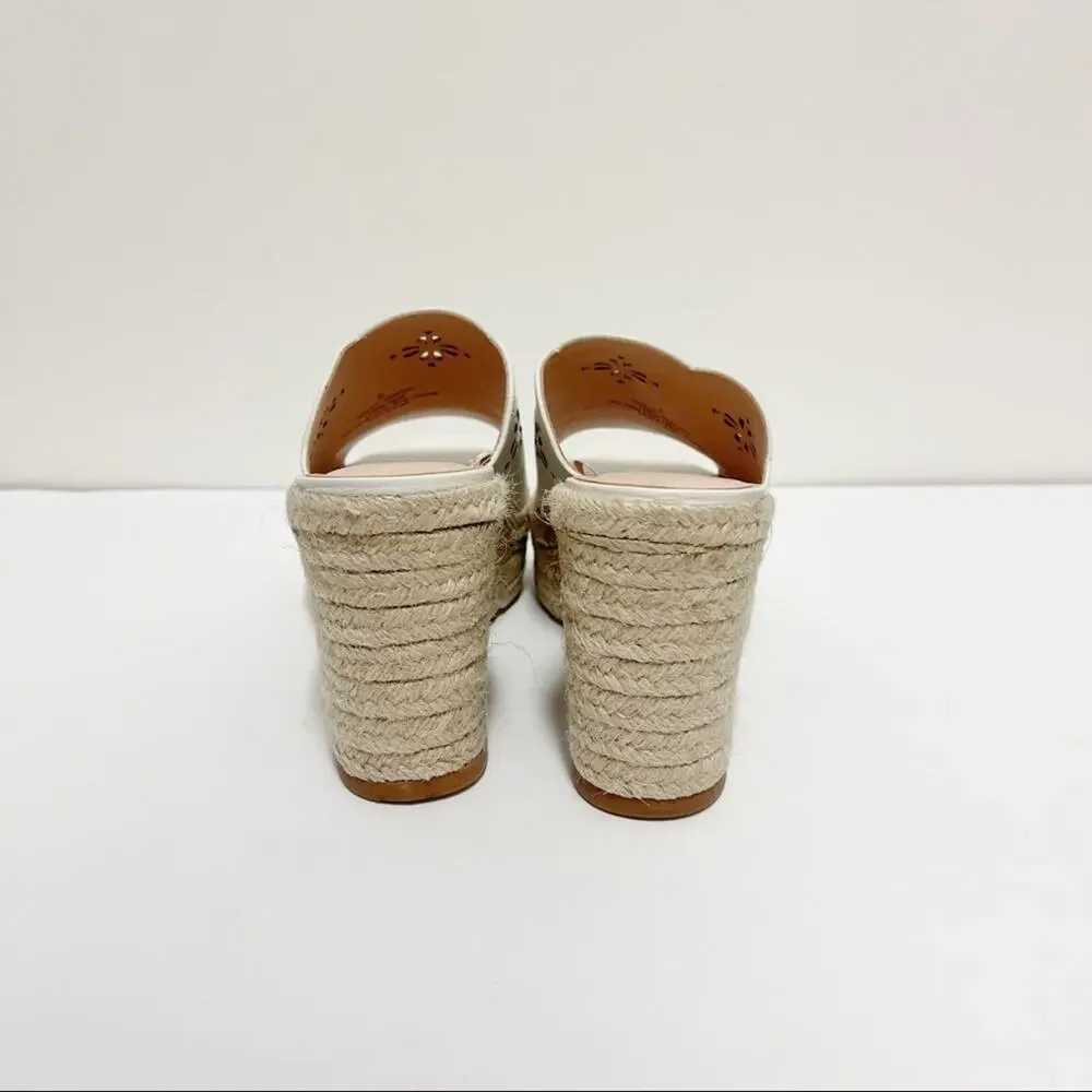 Kate Spade Tia Espadrille Wedge Sandals Size 6 Leather Slides Laser Cutout